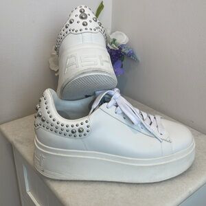 New ASH Women's White Leather Studded Platform Sneakers size 39 / 8.5